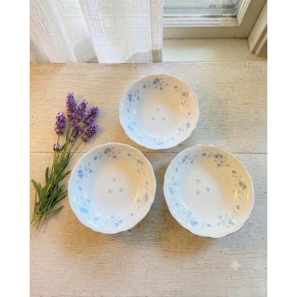 3 Vintage Johann Haviland Blue Garland Bowls  Bavaria Germany Platinum Trim